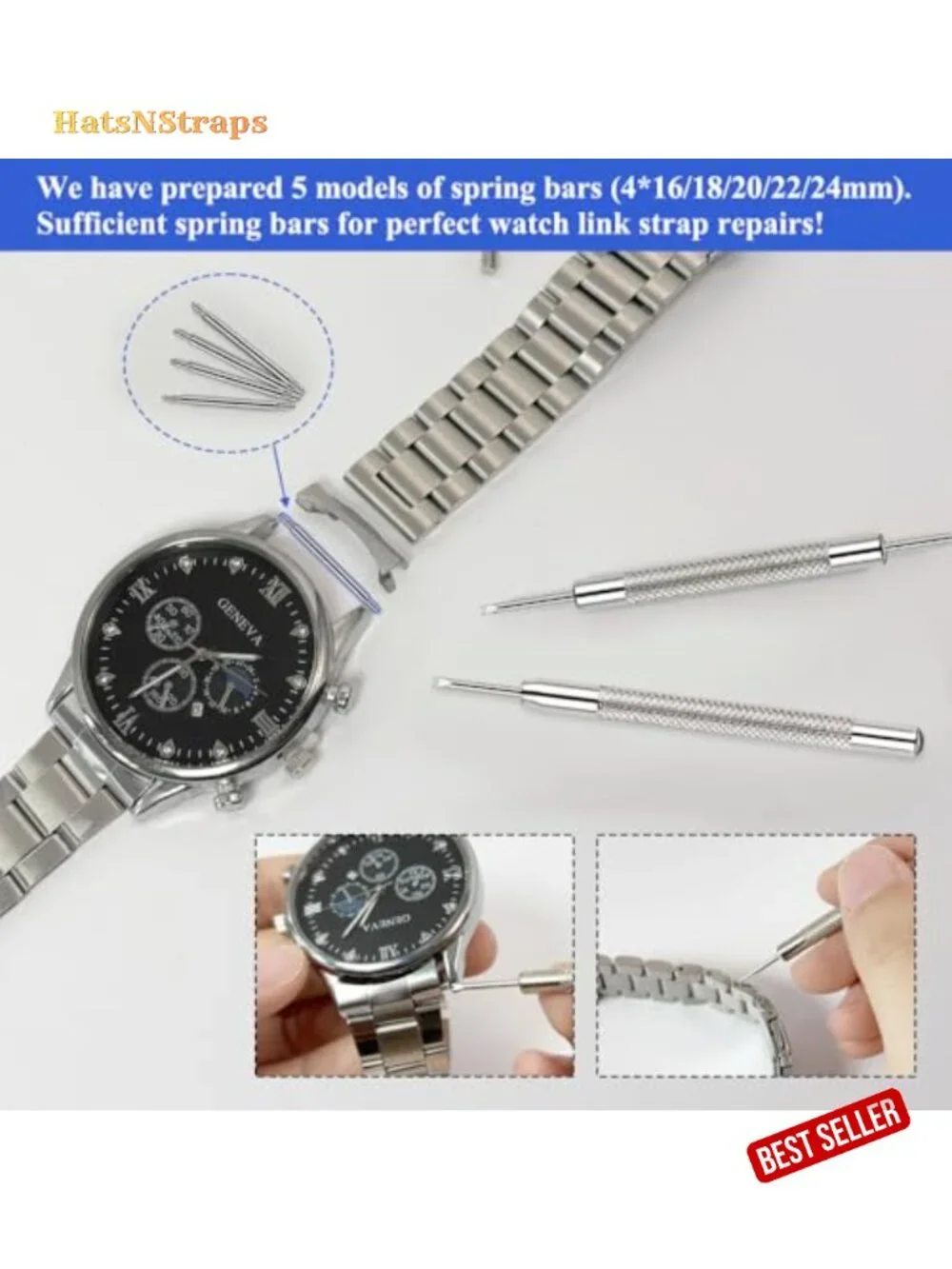 Watch Band Pins Kit with Spring Bars & Tools, Stainless Steel Repair Set